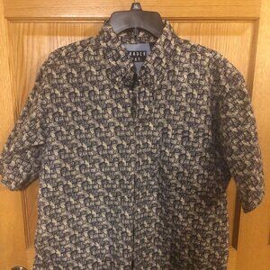 Trader Bay Short sleeve Large button front shirt Navy/tan pattern chest 25 in